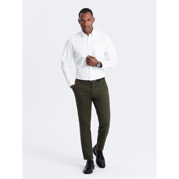 Moteriškos alyvuogių spalvos slim fit chino kelnės