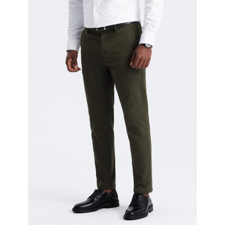 Moteriškos alyvuogių spalvos slim fit chino kelnės