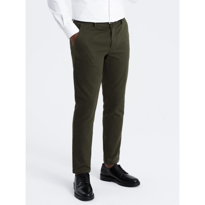 Moteriškos alyvuogių spalvos slim fit chino kelnės