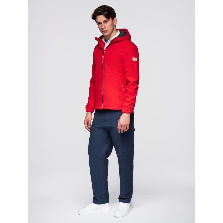 Vyriška raudona softshell striukė su gobtuvu ir fleece pamušalu