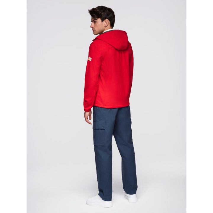 Vyriška raudona softshell striukė su gobtuvu ir fleece pamušalu