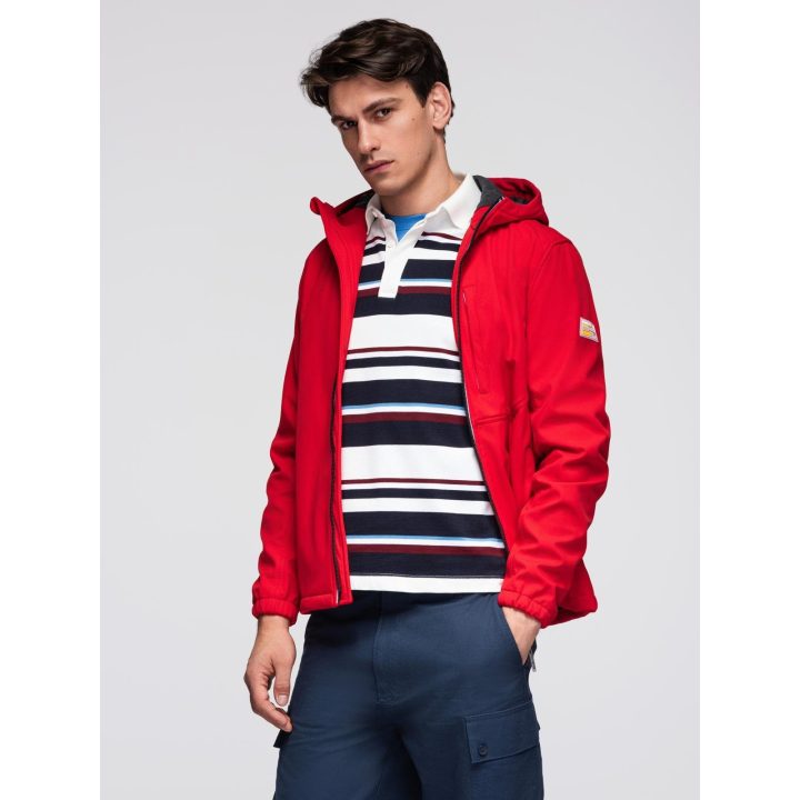 Vyriška raudona softshell striukė su gobtuvu ir fleece pamušalu
