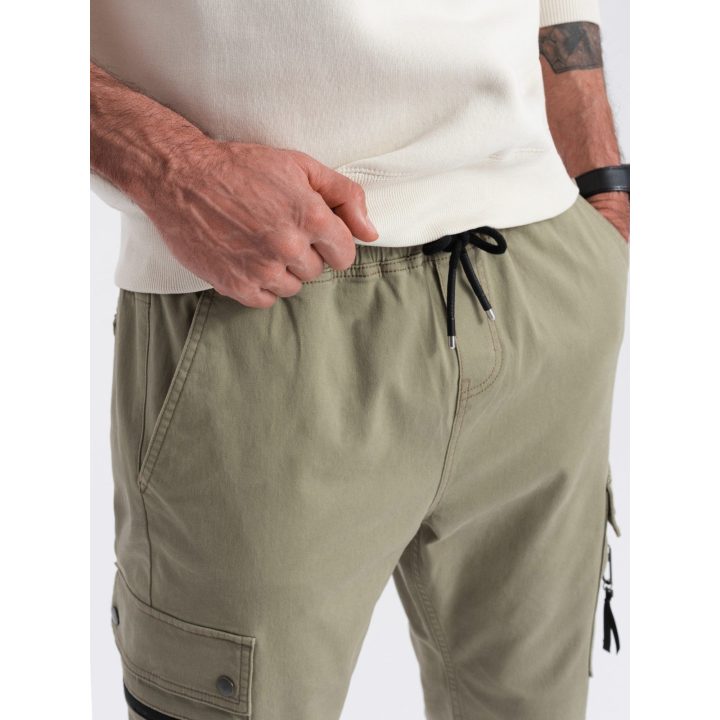 Vyriškos chaki jogger tipo kelnės su cargo kišenėmis
