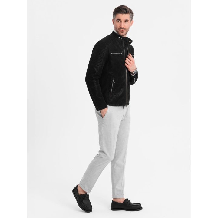 Vyriška juoda retro stiliaus biker striukė su stata apykakle