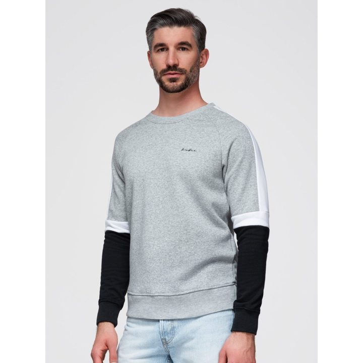 Vyriškas pilkas džemperis su kontrastinėmis rankovėmis