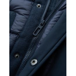 Vyriška tamsiai mėlyna ilga quilted striukė su gaubtuvu