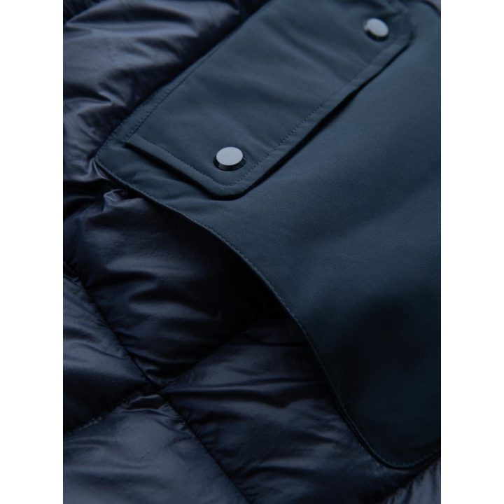 Vyriška tamsiai mėlyna ilga quilted striukė su gaubtuvu