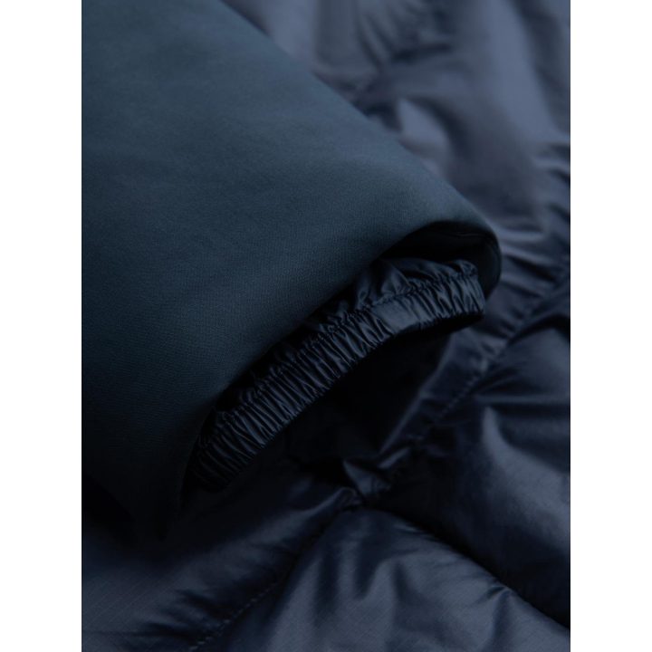 Vyriška tamsiai mėlyna ilga quilted striukė su gaubtuvu