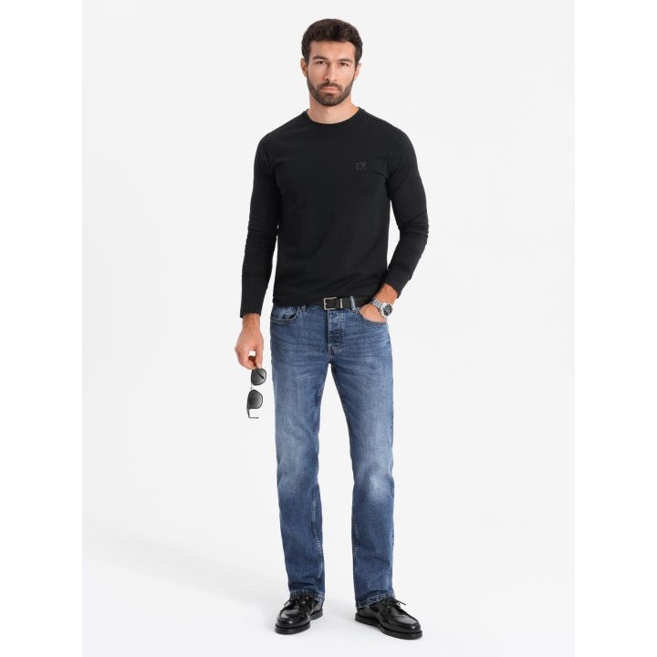 Vyriškas juodas slim fit ilgarankovis marškinėlis su elastanu ir spauda