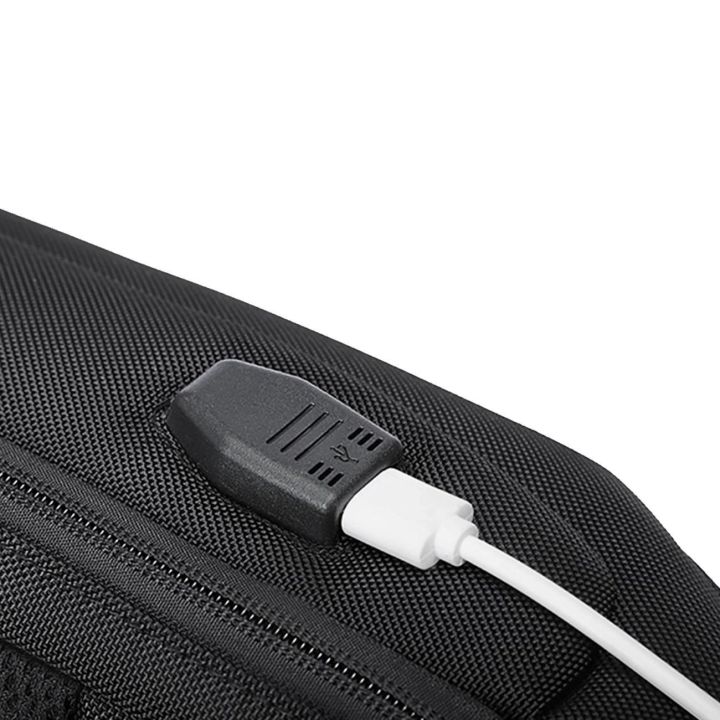 Miesto kuprinė per vieną petį Premium, apsauga nuo vagysčių, USB, juoda