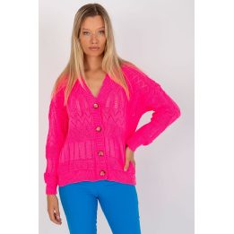 Megztinis Sweter Damski LC 8022.04P Fluo Pink - Rue Paris