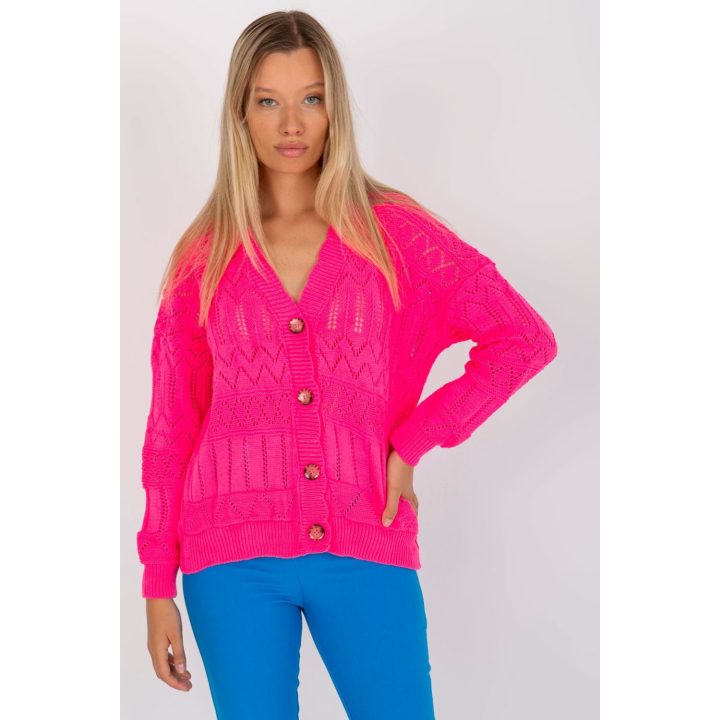 Megztinis Sweter Damski LC 8022.04P Fluo Pink - Rue Paris