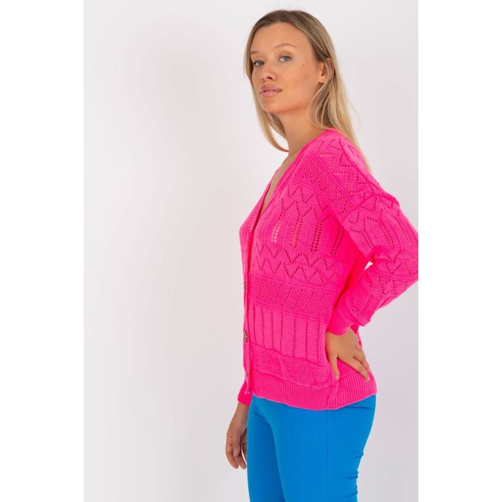 Megztinis Sweter Damski LC 8022.04P Fluo Pink - Rue Paris