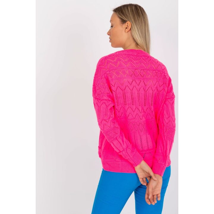 Megztinis Sweter Damski LC 8022.04P Fluo Pink - Rue Paris
