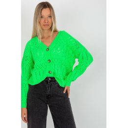 Megztinis Sweter Damski LC 8022.04P Fluo Green - Rue Paris