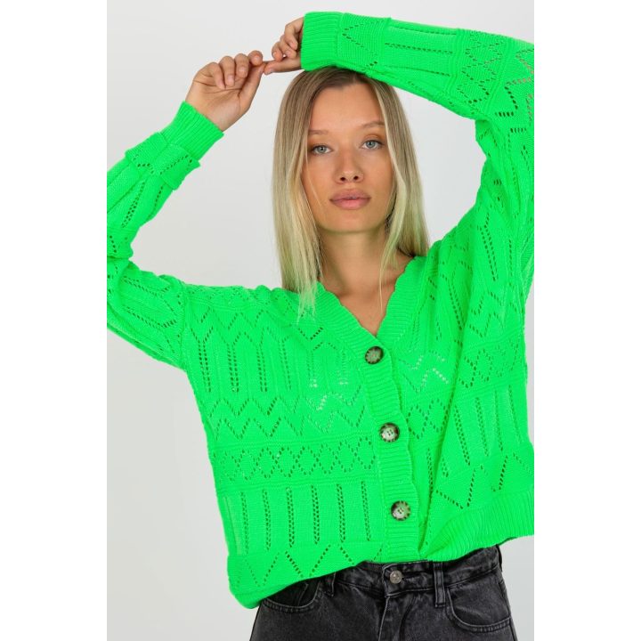 Megztinis Sweter Damski LC 8022.04P Fluo Green - Rue Paris