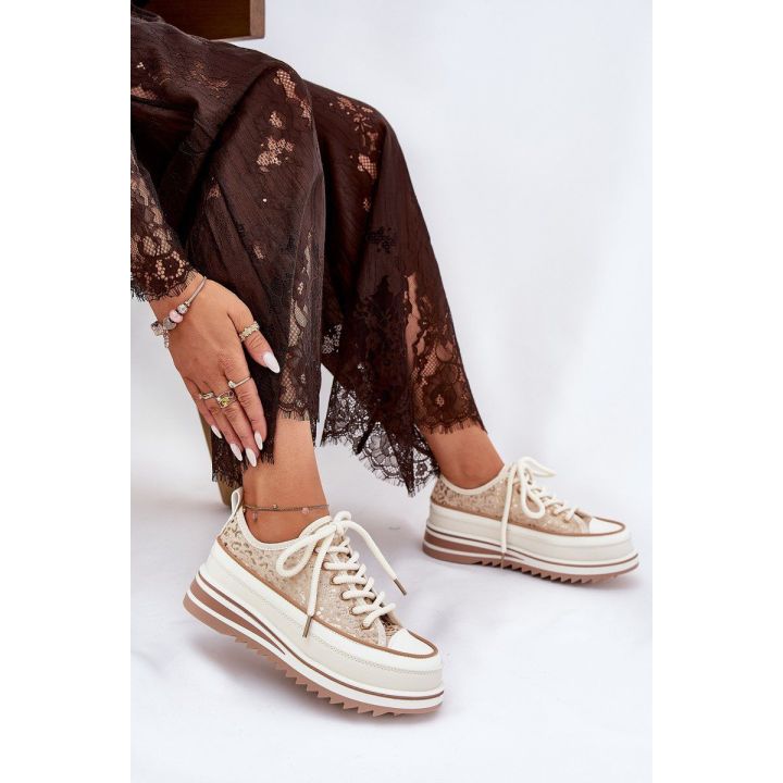 Sportiniai bateliai moterims su aukšta platforma smėlio spalvos