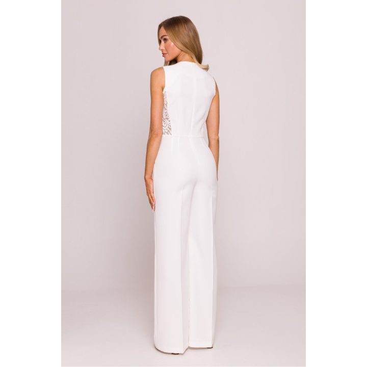 Balta moteriška elegantiška jumpsuit su nėriniais