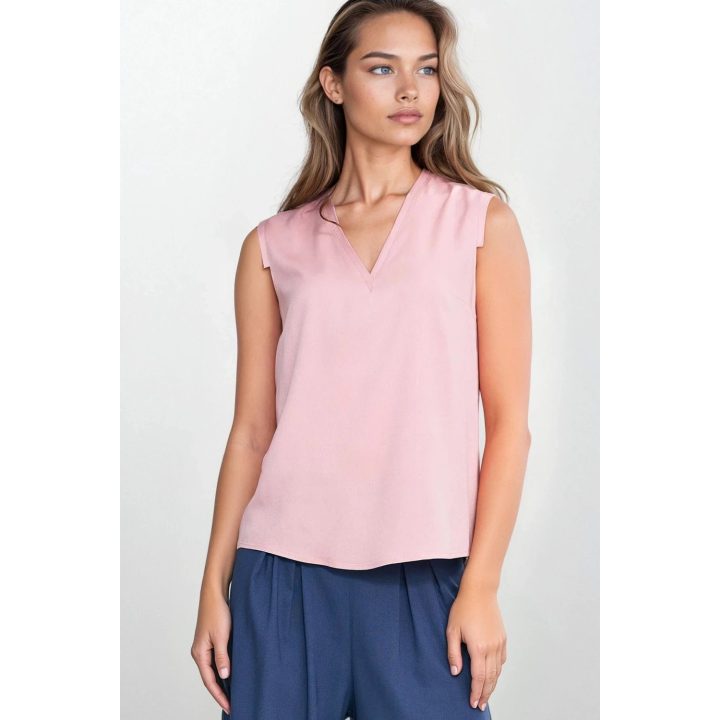 Moteriška rožinė be rankovių palaidinė su V iškirpte Nife