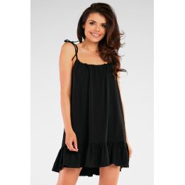 Suknelė juoda vasarinė su petnešėlėmis ir raukiniais Infinite You