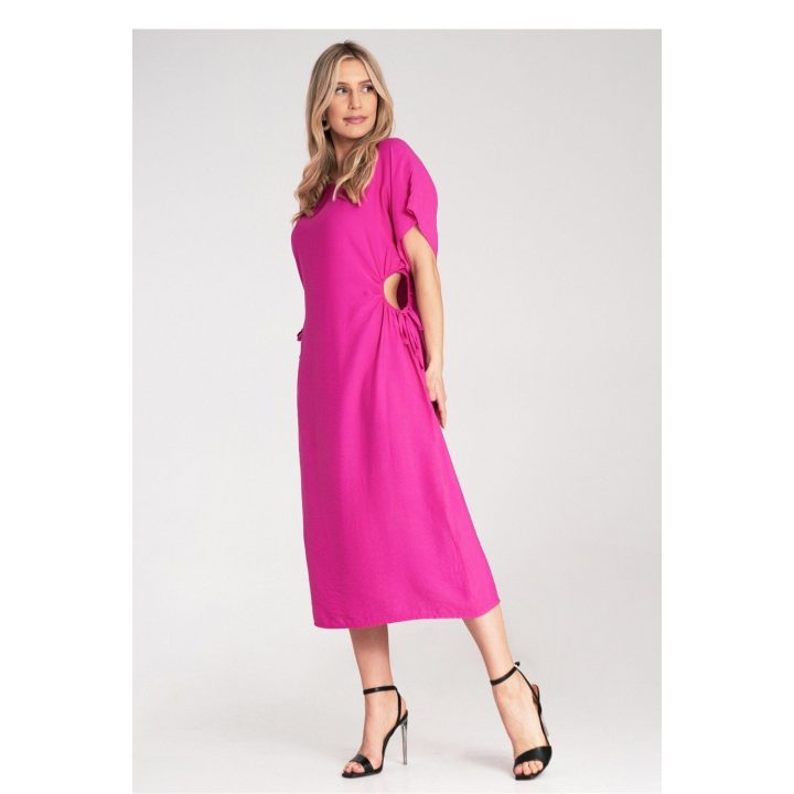 Suknelė fuksijų spalvos su raišteliais šonuose kasdienai Figl