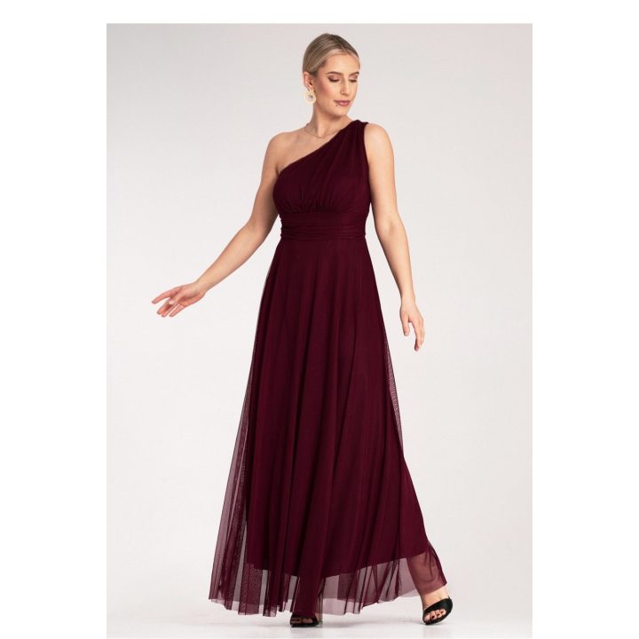 Vakarinė suknelė bordo spalvos su viena petnele Figl