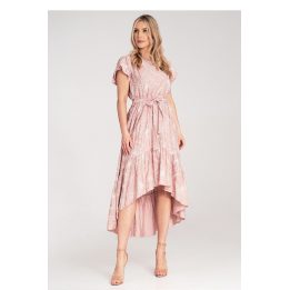 Suknelė rausva asimetriško kirpimo su gėlėmis kasdienai Figl