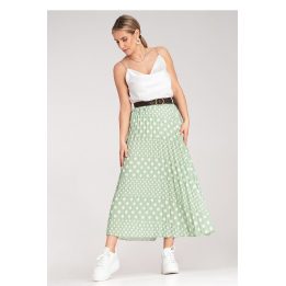 Plisuotas žalias taškuotas sijonas kasdienai Figl