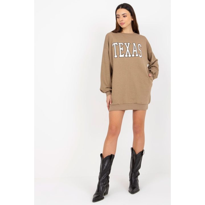 Ilgo kirpimo ruda moteriška palaidinė su užrašu TEXAS kasdienai Ex Moda