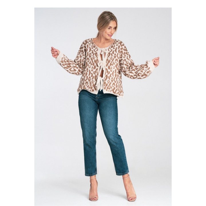 Kardiganas moteriškas smėlio raštuotas Figl