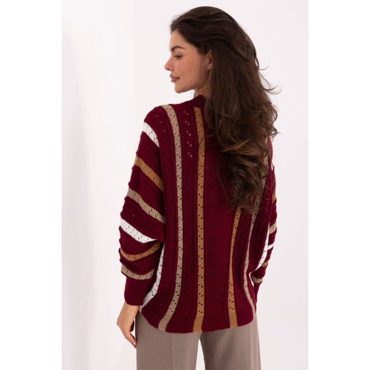 Megztinis moterims dryžuotas bordo spalvos