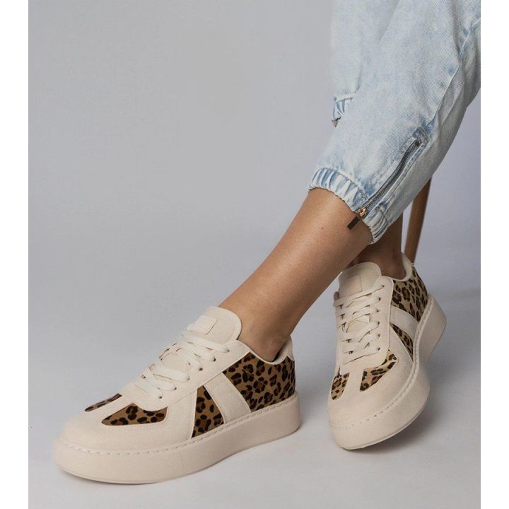 Sportiniai bateliai moterims smėlio spalvos su panteros raštu