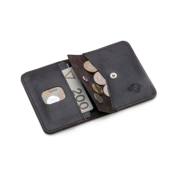 Plona vyriška odinė piniginė su monetų laikikliu SOLIER SLIM DARK BROWN