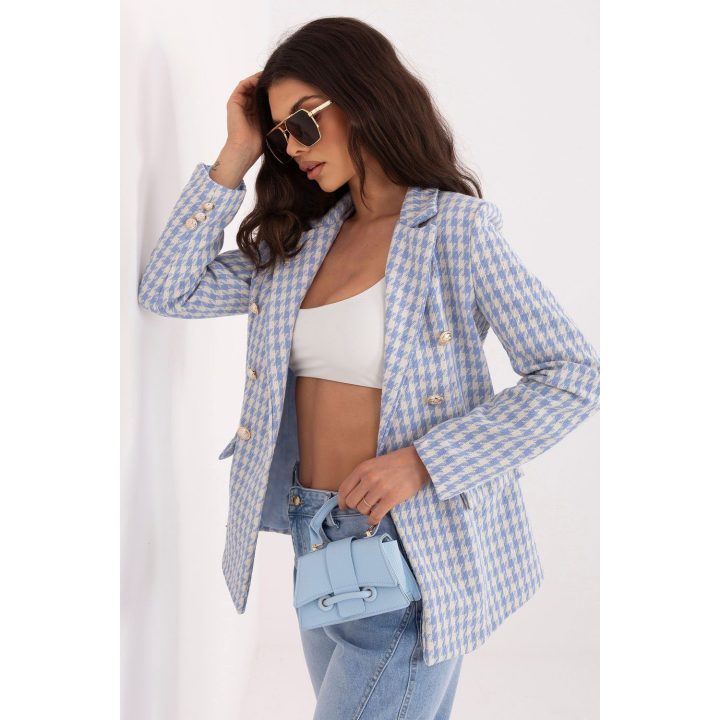 Tamsiai mėlyna moteriška švarkelė su pepito raštu Italy Moda