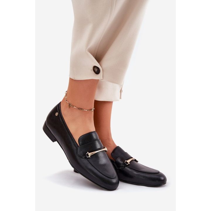 Odiniai juodi moteriški loafer tipo bateliai