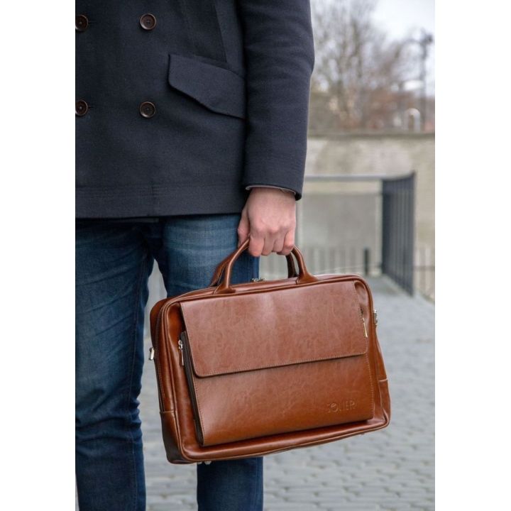 Vintage Brown odinė nešiojamojo kompiuterio rankinė ant pečių Solier Rothen