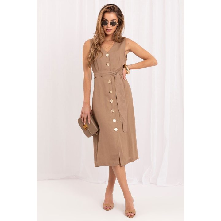 Smėlio spalvos lininė suknelė Italy Moda