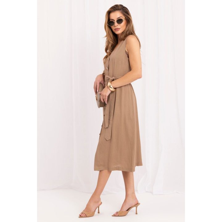 Smėlio spalvos lininė suknelė Italy Moda