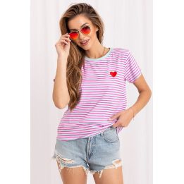 Dryžuoti moteriški marškinėliai su širdelės aplikacija Italy Moda