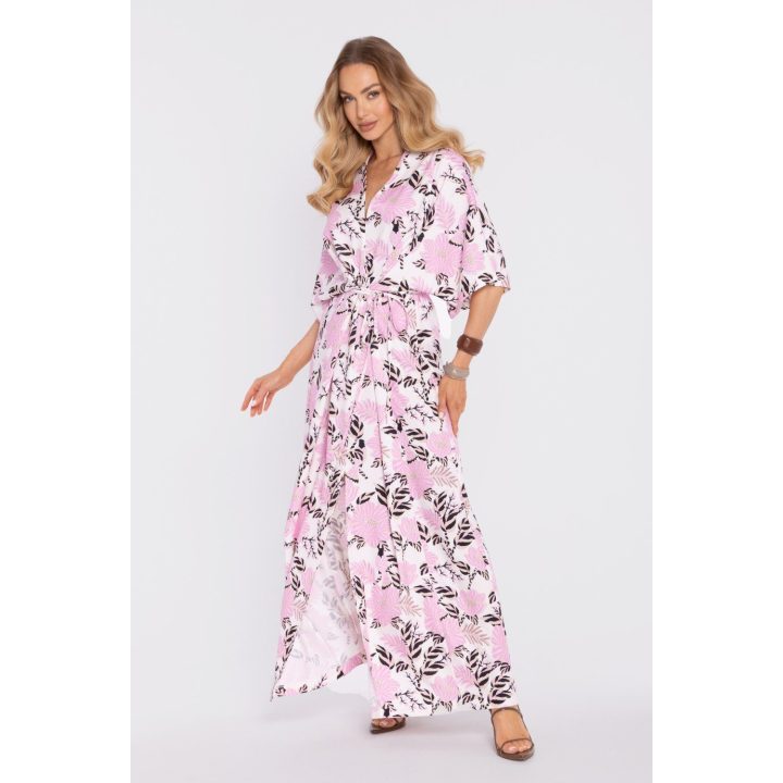 Gėlių rašto suknelė su kimono rankovėmis Moe