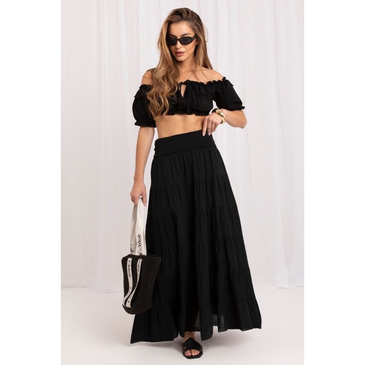 Juodas ilgas boho stiliaus sijonas Italy Moda