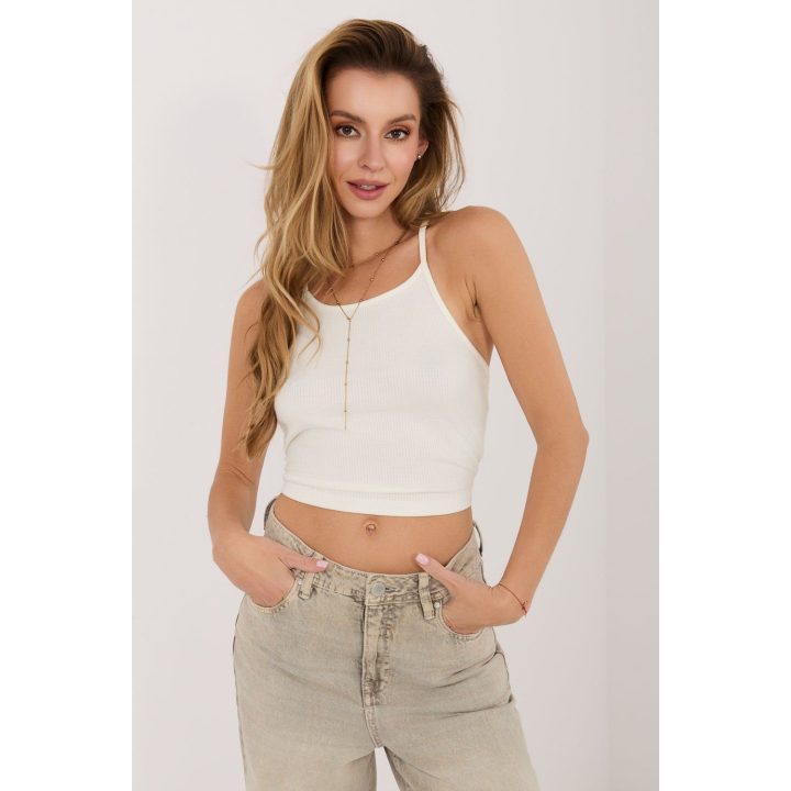 Balta rumbuota crop top palaidinė Sublevel