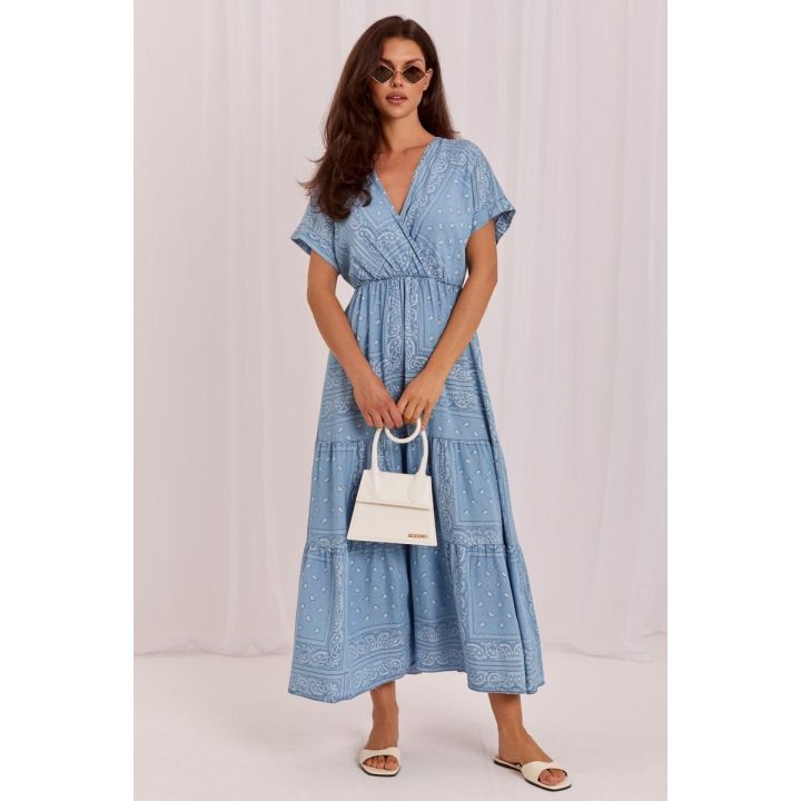 Mėlyna maxi suknelė su paisley raštu Italy Moda