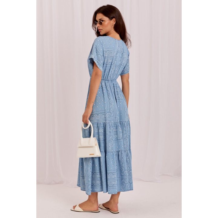 Mėlyna maxi suknelė su paisley raštu Italy Moda