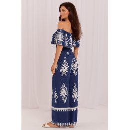 Mėlynas boho stiliaus moteriškas kelnės komplektas Italy Moda