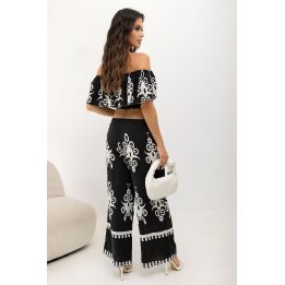 Boho kelnų komplektas su platėjančiomis kelnėmis Italy Moda