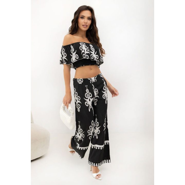 Boho kelnų komplektas su platėjančiomis kelnėmis Italy Moda