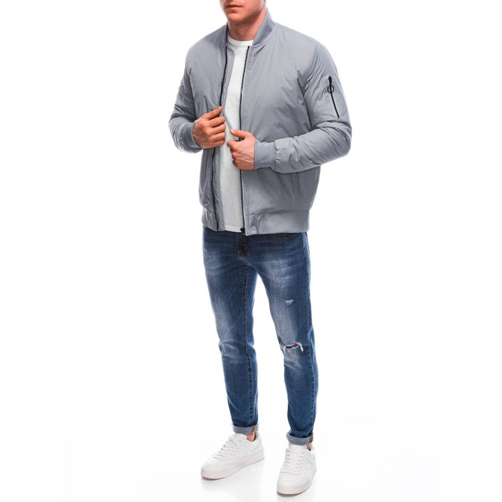 Vyriškas pilkas bomber stiliaus švarkas