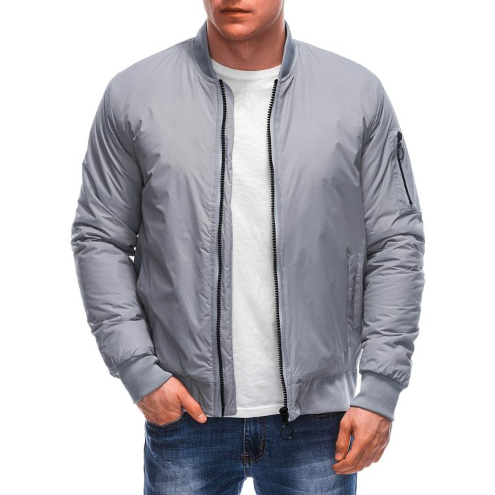 Vyriškas pilkas bomber stiliaus švarkas