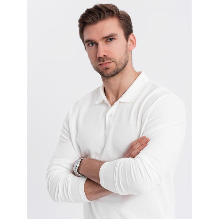 Vyriški balti polo marškiniai ilgomis rankovėmis